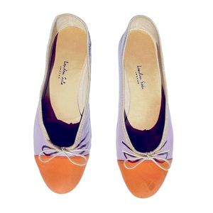 London Sole Leather Purple Orange Colorblock Ballet Flats Slippers Slides